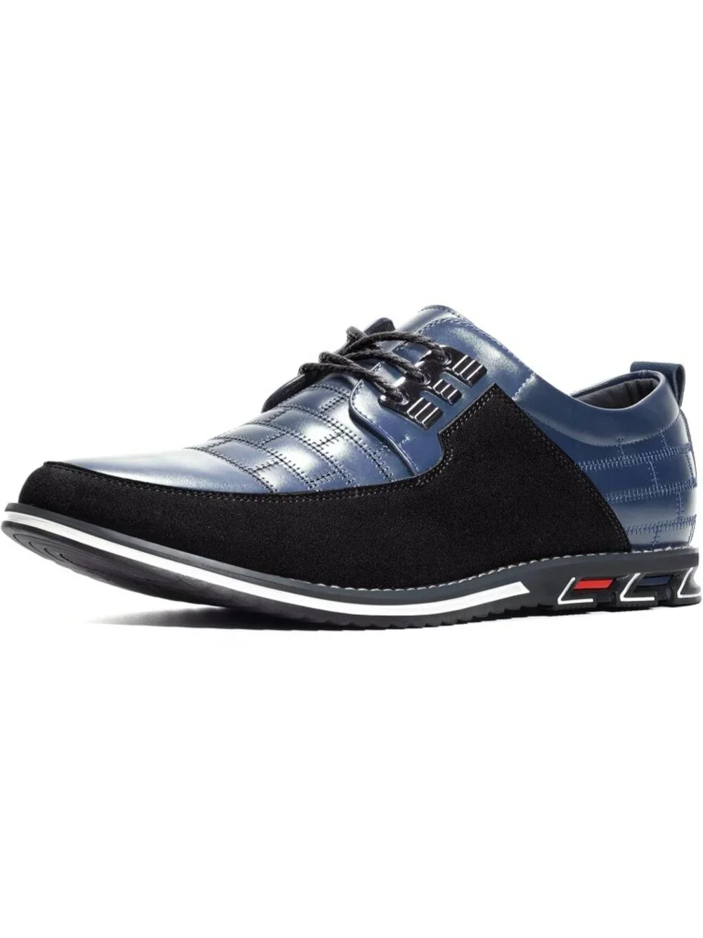 Men's Blue Plaid Grid Lace-up Leather Business Orthopedic Oxford Derby Shoes